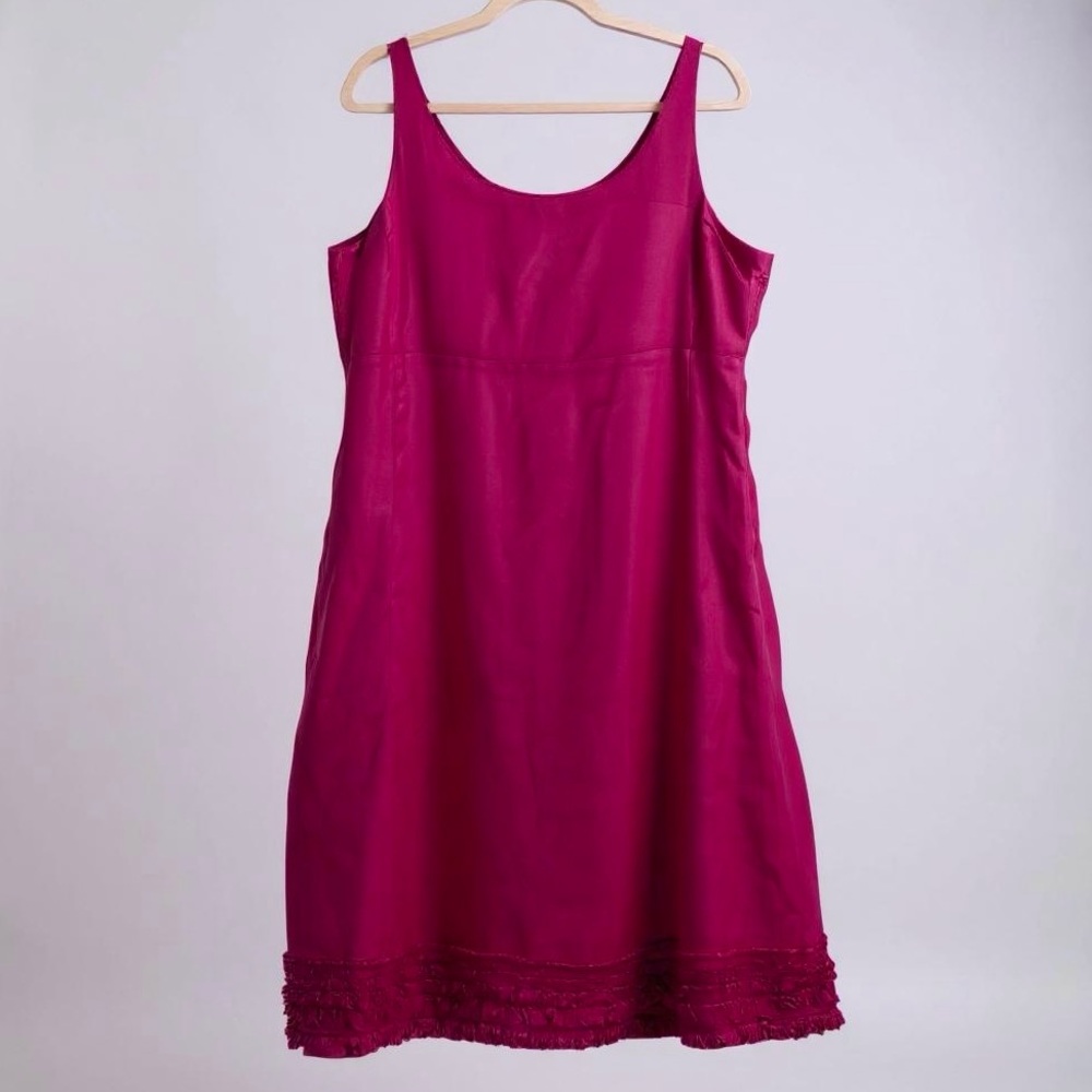 Eileen Fisher Magenta‎ Linen Ruffle Hem Sleeveless Tank Midi Dress M Summer